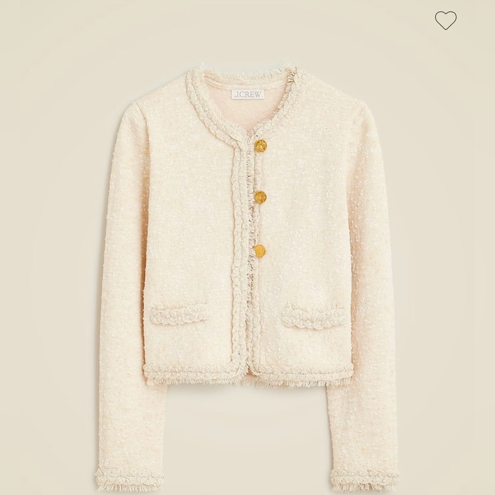 J. Crew Marled Fringe Trim Sweater Lady Jacket in Ivory Size XL. NWT - Picture 4 of 12